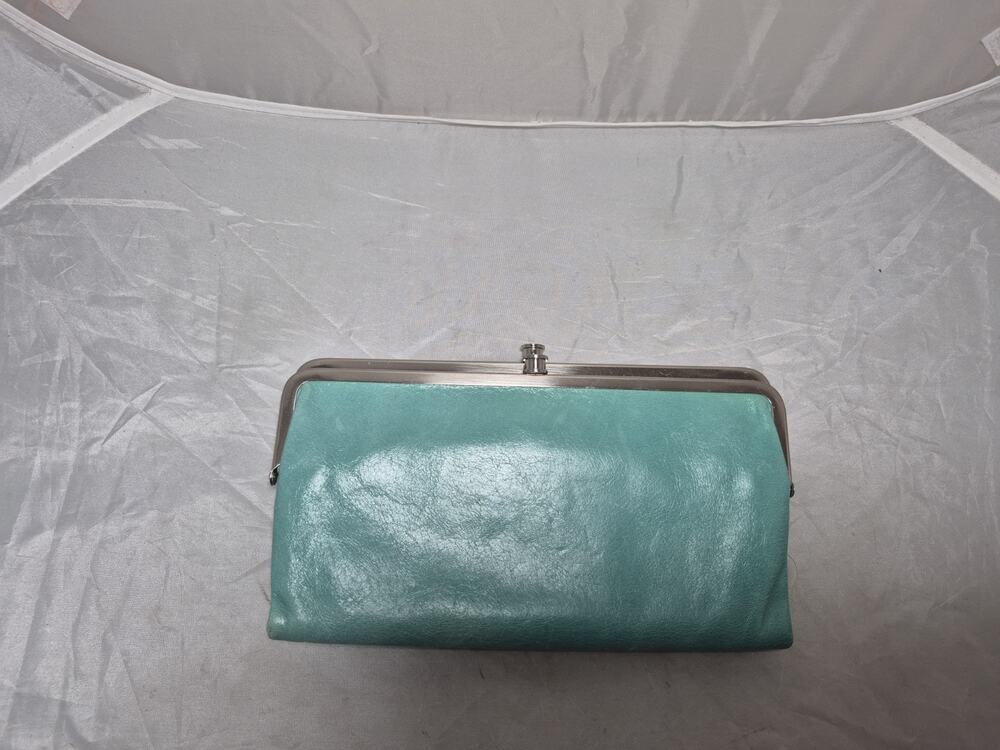 💥 Hobo International Lauren Leather Teal Blue Kisslock Clutch Purse Wallet